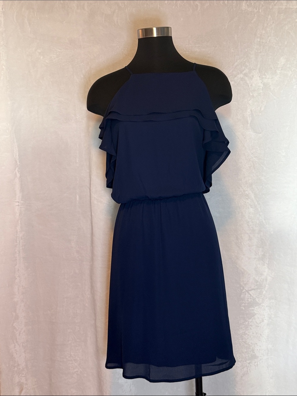 Sleeveless Navy Ruffle Halter Dress
